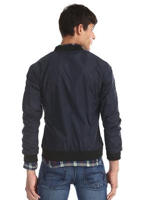 navy blue solid casual jacket - 17575068 - Standard Image - 3