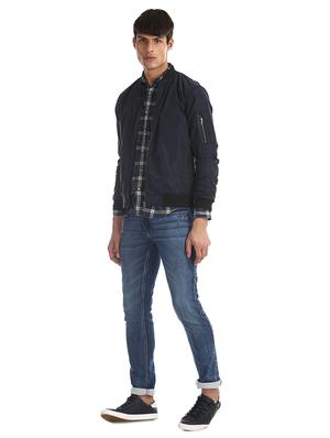 navy blue solid casual jacket - 17575068 - Standard Image - 4