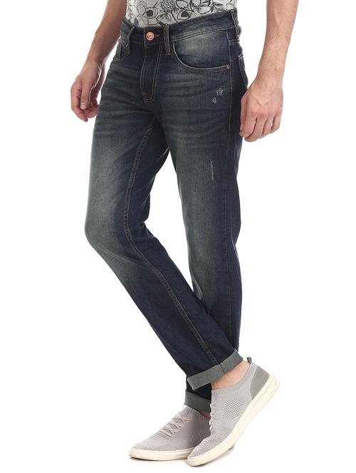 blue light washed ripped denim jeans - 17575109 - Standard Image - 1
