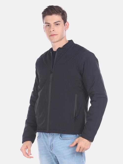 black solid casual jacket - 17575118 - Standard Image - 1