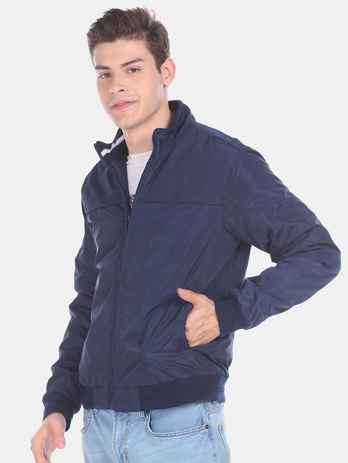 navy blue solid casual jacket - 17575121 - Standard Image - 1