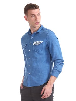 blue printed casual shirt - 17575178 - Standard Image - 2