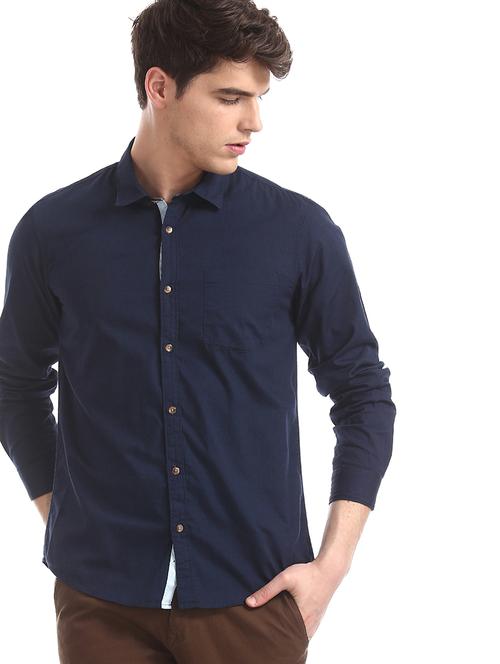 navy blue solid casual shirt - 17575203 - Standard Image - 1