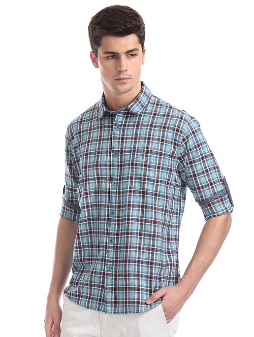 blue checkered casual shirt - 17575243 - Standard Image - 1