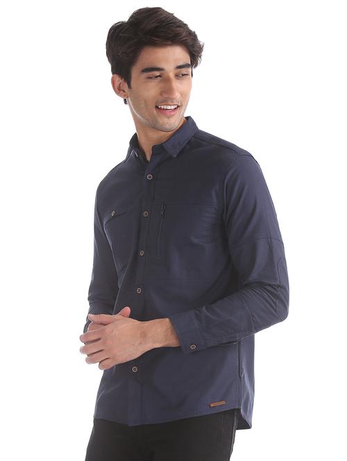 navy blue solid casual shirt - 17575257 - Standard Image - 1