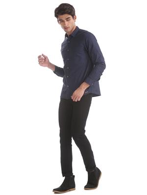 navy blue solid casual shirt - 17575257 - Standard Image - 3