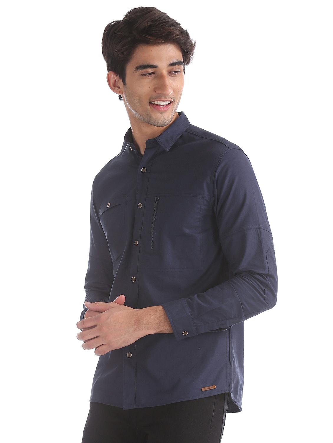 navy blue solid casual shirt - 17575257 - Zoom Image - 1