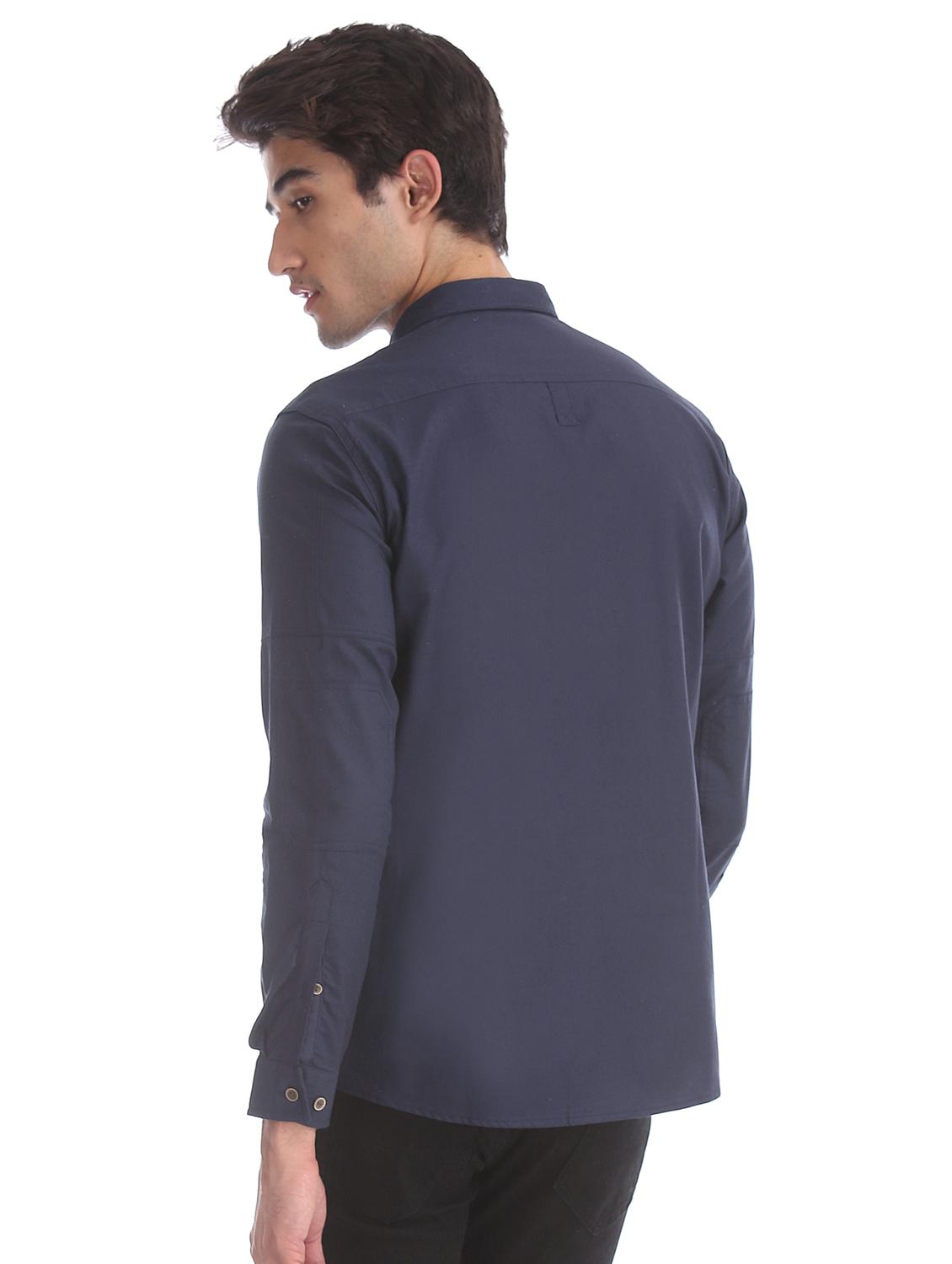 navy blue solid casual shirt - 17575257 - Zoom Image - 2