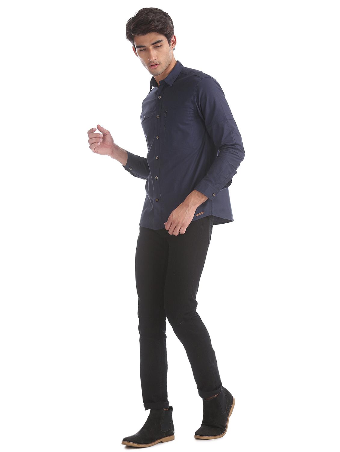 navy blue solid casual shirt - 17575257 - Zoom Image - 3