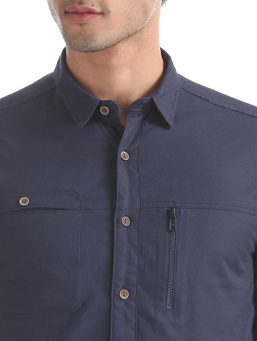 navy blue solid casual shirt - 17575257 - Zoom Image - 4