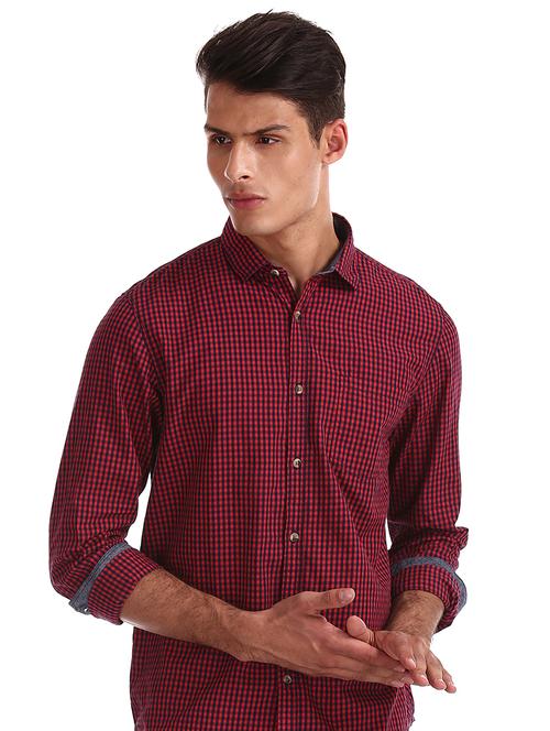 maroon checkered casual shirt - 17575282 - Standard Image - 1