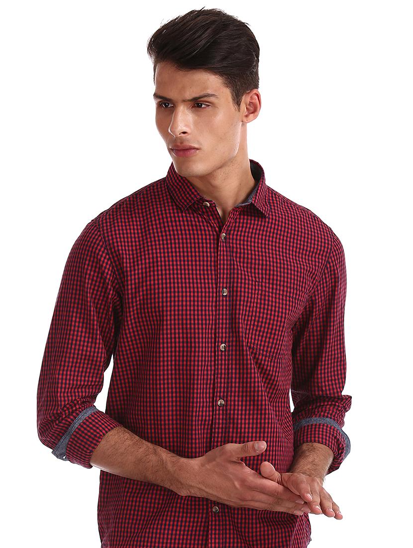 maroon checkered casual shirt - 17575282 - Zoom Image - 1