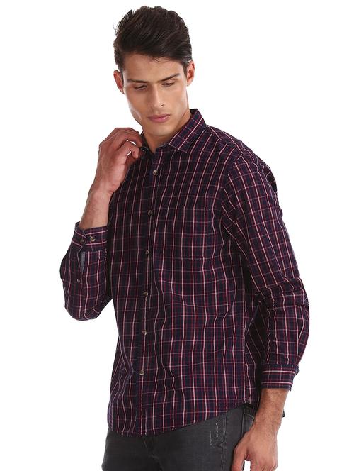 navy blue checkered casual shirt - 17575301 - Standard Image - 1