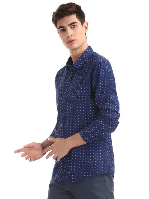 blue printed casual shirt - 17575386 - Standard Image - 1