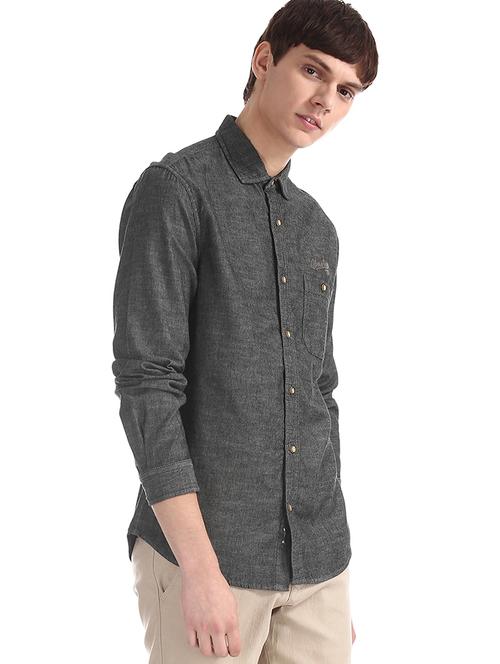 black solid casual shirt - 17575447 - Standard Image - 1
