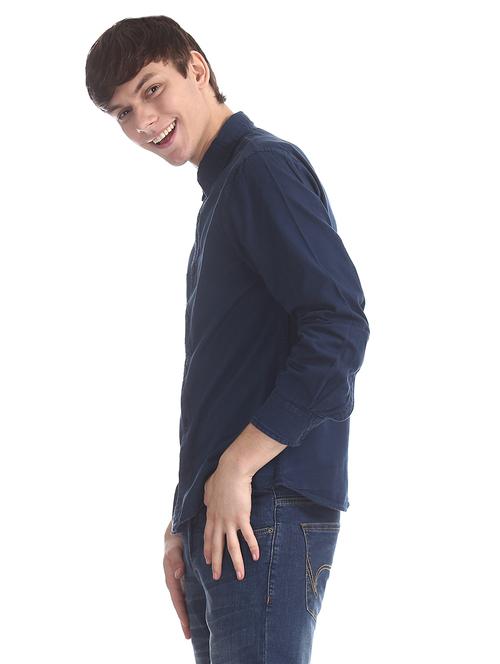navy blue solid casual shirt - 17575471 - Standard Image - 1