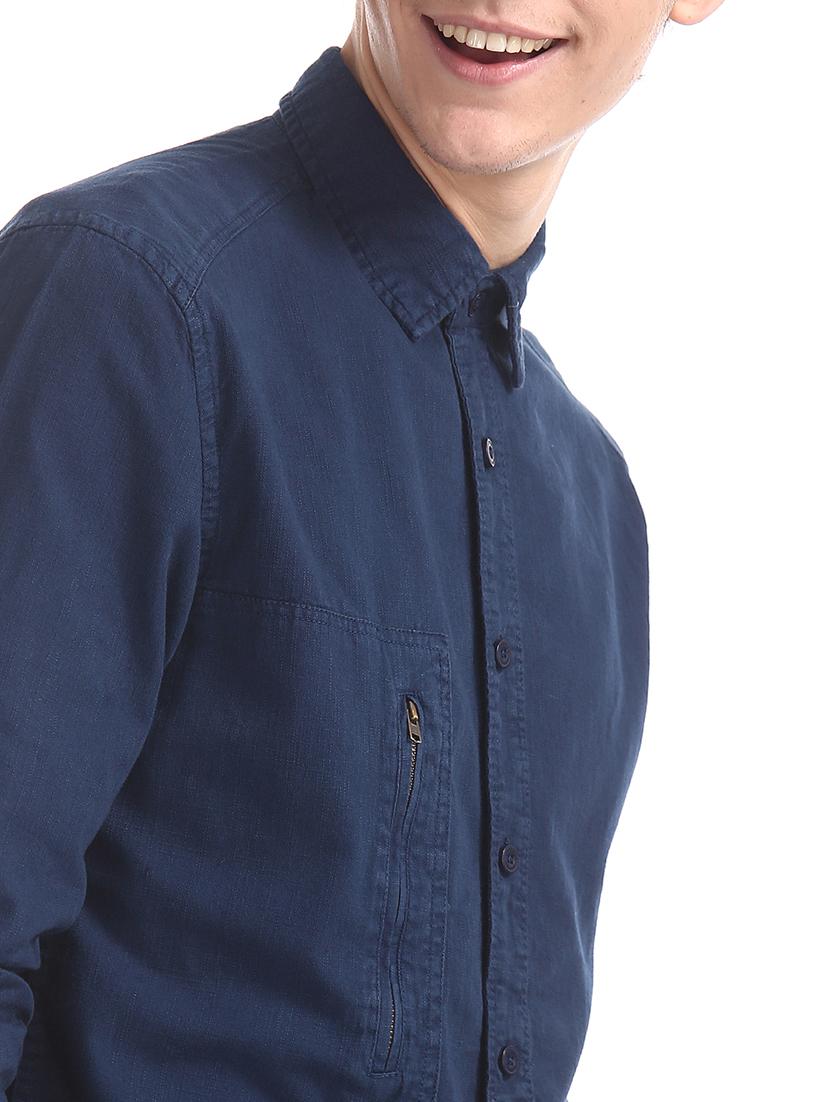 navy blue solid casual shirt - 17575471 - Zoom Image - 3