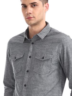 grey striped casual shirt - 17575490 - Standard Image - 5