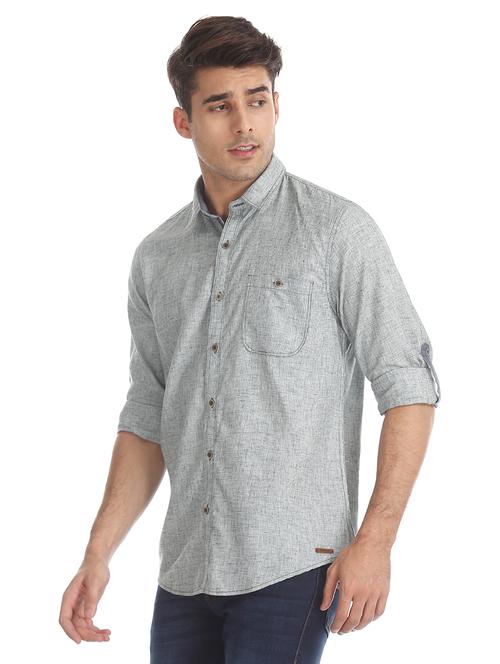 grey self design casual shirt - 17575541 - Standard Image - 1
