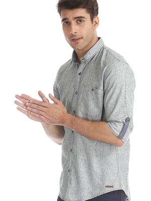 grey self design casual shirt - 17575541 - Standard Image - 2