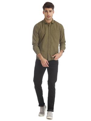 olive green solid casual shirt - 17575558 - Standard Image - 4