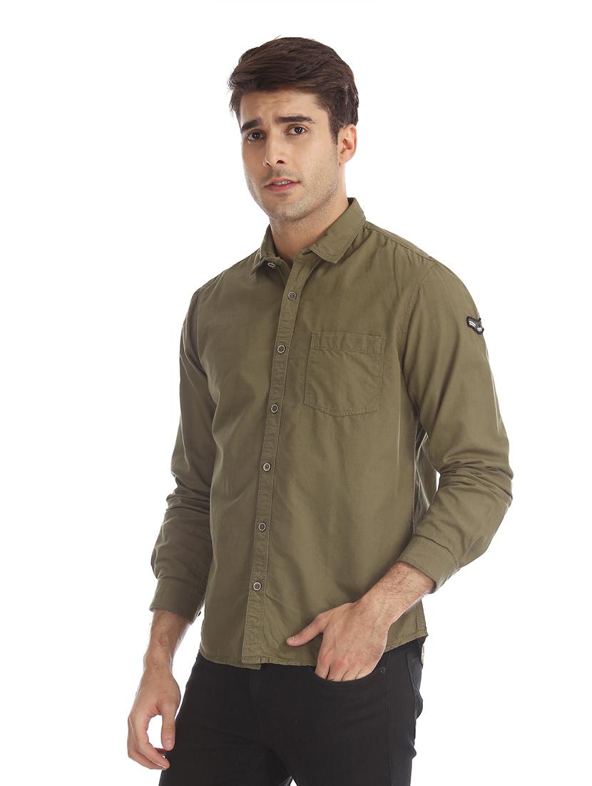 olive green solid casual shirt - 17575558 - Zoom Image - 1