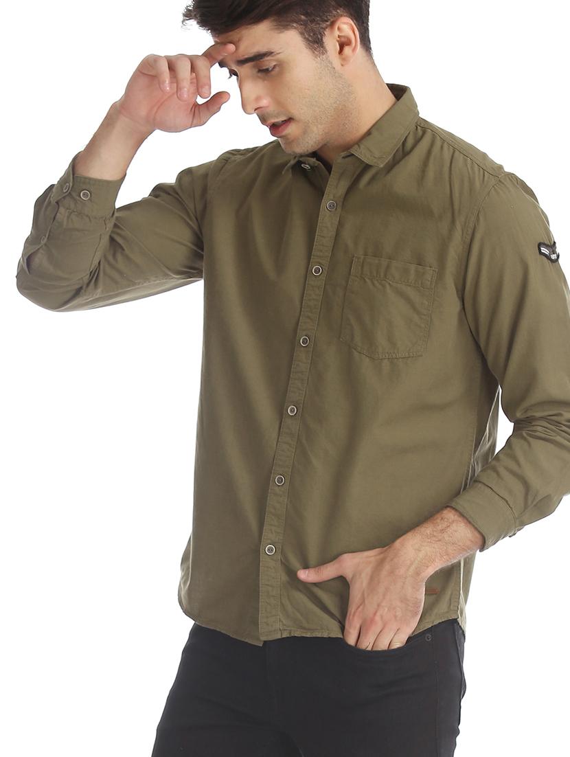 olive green solid casual shirt - 17575558 - Zoom Image - 2