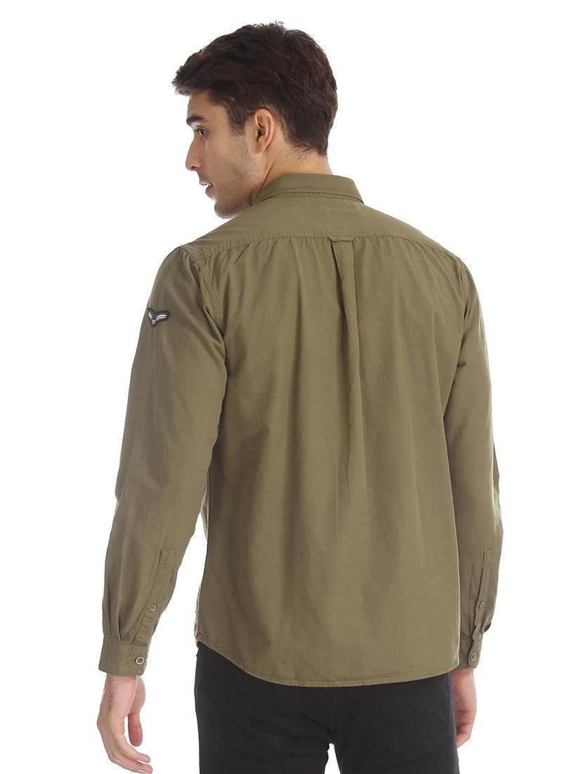 olive green solid casual shirt - 17575558 - Zoom Image - 3