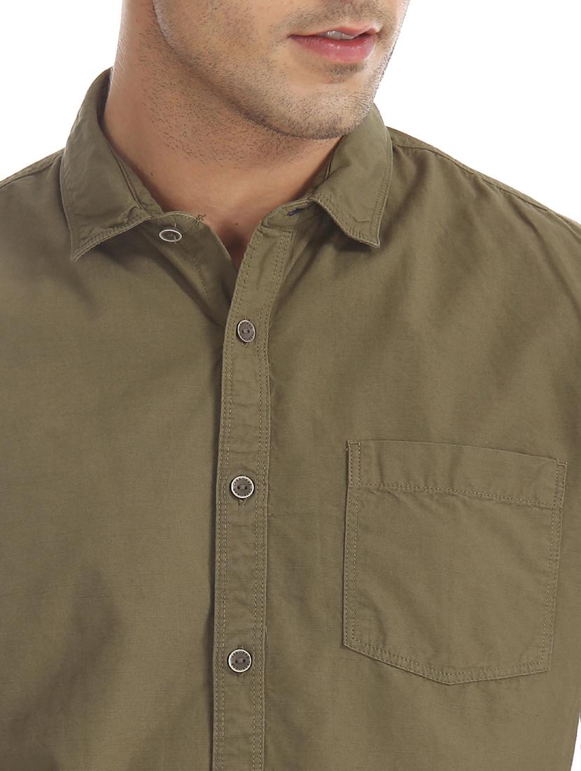 olive green solid casual shirt - 17575558 - Zoom Image - 5
