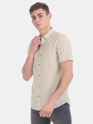 beige solid casual shirt - 17575599 - Standard Image - 2