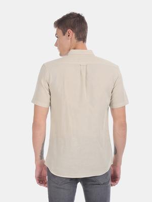 beige solid casual shirt - 17575599 - Standard Image - 3
