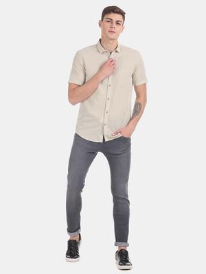 beige solid casual shirt - 17575599 - Standard Image - 4