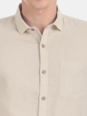 beige solid casual shirt - 17575599 - Standard Image - 5