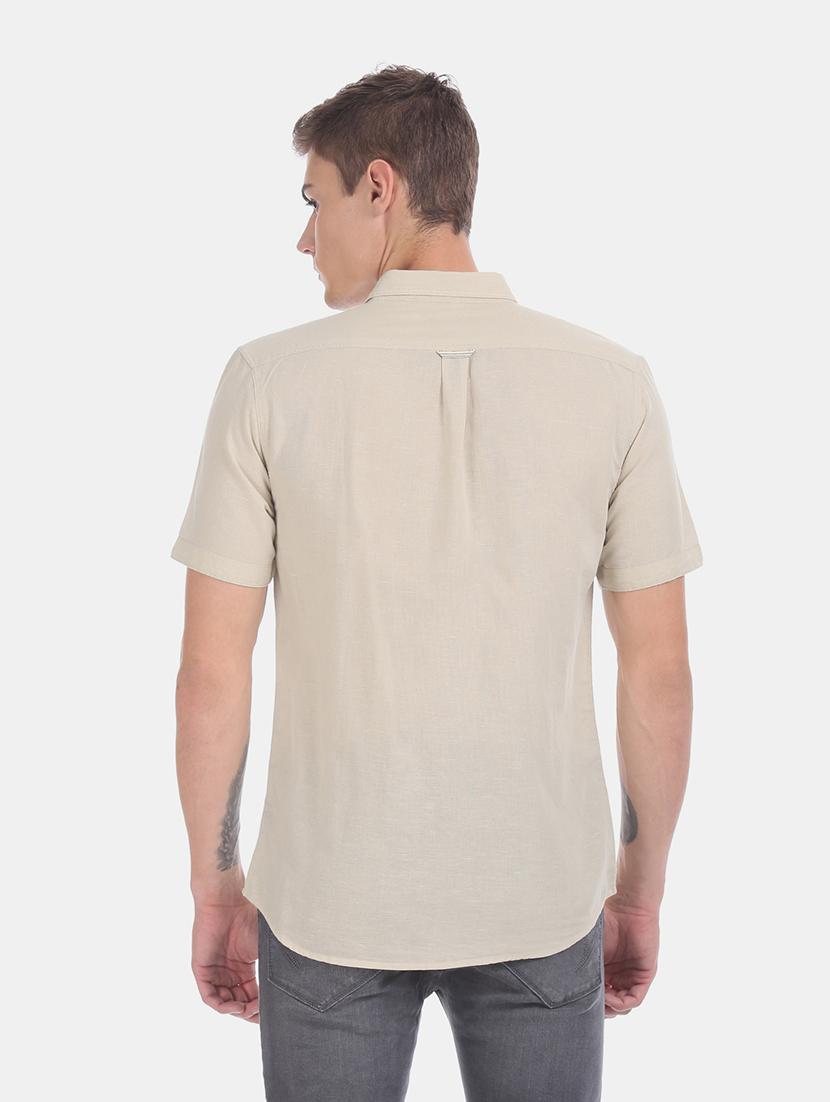 beige solid casual shirt - 17575599 - Zoom Image - 3