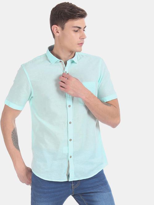 turquoise blue solid casual shirt - 17575601 - Standard Image - 1