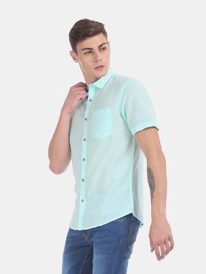 turquoise blue solid casual shirt - 17575601 - Standard Image - 2
