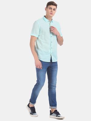 turquoise blue solid casual shirt - 17575601 - Standard Image - 4