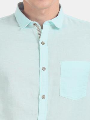 turquoise blue solid casual shirt - 17575601 - Standard Image - 5