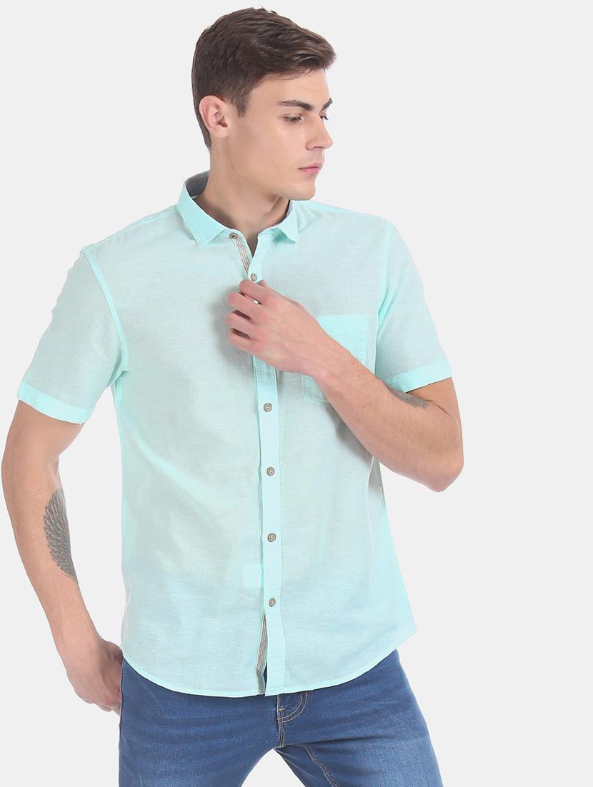 turquoise blue solid casual shirt - 17575601 - Zoom Image - 1