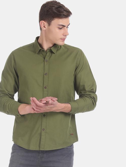 olive green solid casual shirt - 17575633 - Standard Image - 1