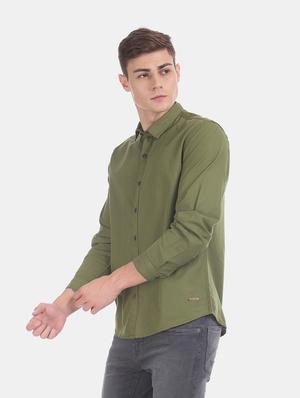olive green solid casual shirt - 17575633 - Standard Image - 2