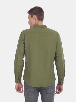 olive green solid casual shirt - 17575633 - Standard Image - 3
