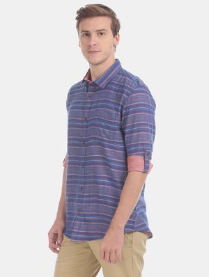 navy blue striped casual shirt - 17575666 - Standard Image - 2