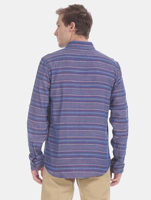 navy blue striped casual shirt - 17575666 - Standard Image - 3