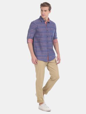 navy blue striped casual shirt - 17575666 - Standard Image - 4