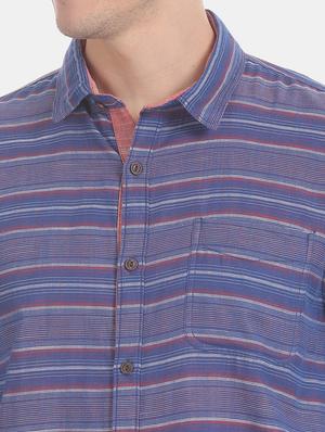 navy blue striped casual shirt - 17575666 - Standard Image - 5