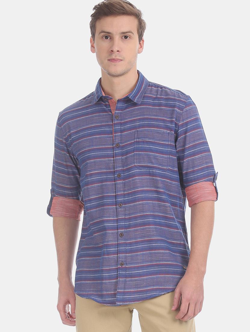 navy blue striped casual shirt - 17575666 - Zoom Image - 1