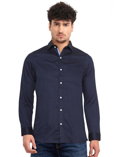 navy blue printed formal shirt - 17575680 - Standard Image - 1