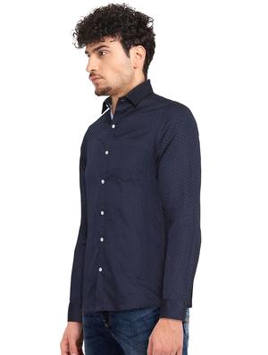 navy blue printed formal shirt - 17575680 - Standard Image - 2