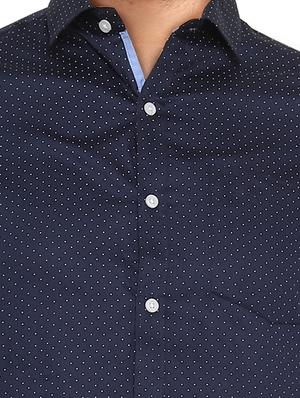 navy blue printed formal shirt - 17575680 - Standard Image - 5
